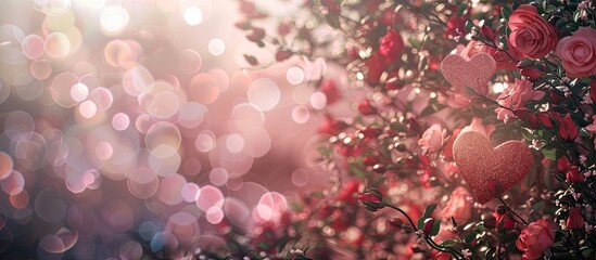 Leinwandbilder - Valentine s Day greeting enhanced by a picturesque floral backdrop with emphasis on selected elements with space to add text or elements in the picture. Creative banner. Copyspace image