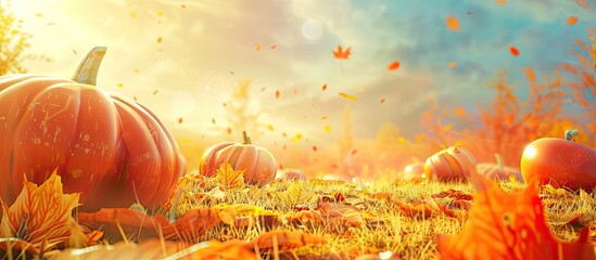 Poster - Field with pumpkins creating an autumn themed ambiance perfect for a copy space image
