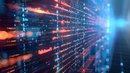 abstract network with random programming code, web and software development concept, futuristic technology, digital connectivity, cyber space. Generative Ai.