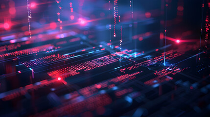 abstract network with random programming code, web and software development concept, futuristic tech