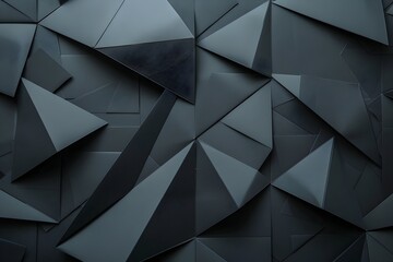 Wall Mural - Black geometric background with dark gray paper triangles. Abstract minimal concept. High quality photo, high resolution, ultra realistic photography