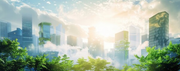 Wall Mural - Cloud computing concept with digital network and clouds.