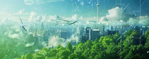 Wall Mural - Cloud computing concept with digital network and clouds.