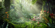 © siaminka - A lush green jungle with a bright sun shining through the trees