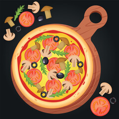 Wall Mural - Pizza vector image. Fast food concept. Food for cafe and restaurant. Element for your website design, banners and advertising. Dough, cheese, sauce