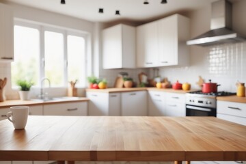 Wall Mural - Sleek contemporary kitchen interior boasts wooden island minimalist decor and ample natural light