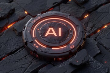 Poster - Futuristic AI circuit board with glowing elements highlighting tech innovation and artificial intelligence ideal for AI computing and electronics themes