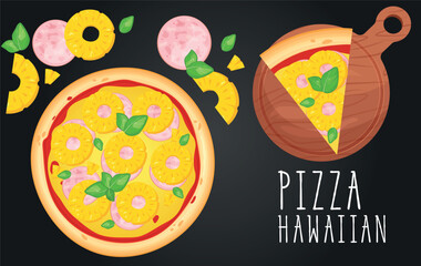 Wall Mural - Pizza vector image. Fast food concept. Food for cafe and restaurant. Element for your website design, banners and advertising. Dough, cheese, sauce