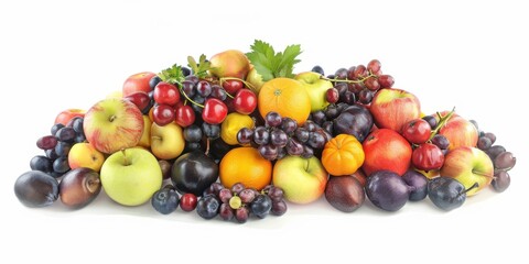 Wall Mural - Fruit Pile Isolated on White Background. Mix of Summer Fruits in a Colorful Heap