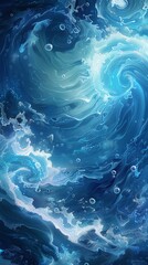 Wall Mural - Ocean Waves Abstract in Swirling Blue Shades