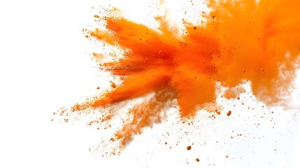 Vibrant orange color powder explosion against a clean white background, dynamic artistic abstract concept