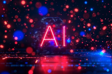 Canvas Print - Neon AI letters with glowing lights representing tech innovation and artificial intelligence ideal for AI computing and electronics themes