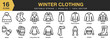 © spacepixel - Winter Clothing icon set. Editable Stroke Icon Collection. Includes beanie, cardigan, jacket, scarf, mitten, and More. Outline icons vector collection.