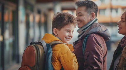 LGBTQ families dropping off their young or adopted children at school.