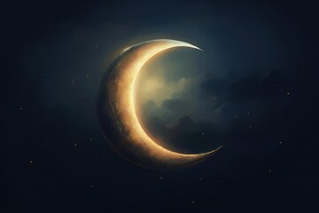 Wall Mural - close up on pale crescent night astronomy outdoors.