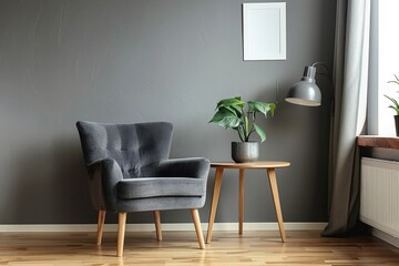 Wall Mural - Grey armchair plant furniture painting.