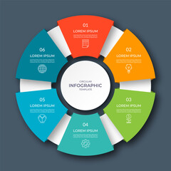 Wall Mural - infographic circular diagram with 6 options, parts. six-step process chart with colorful segments, a