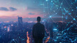 © yakub - Business man on future network city. Generative Ai.