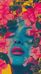 Poster - Story background of a women flower portrait lipstick.