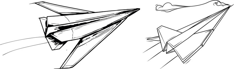 Fototapete - The paper airplane is flying up. It is a simple one-line illustration for business, travel or journeys.
