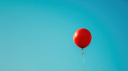 Single red balloon floating in a clear blue sky, symbolizing freedom and individuality.