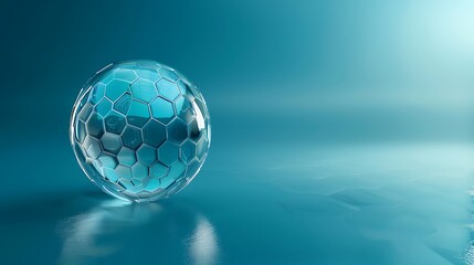 Wall Mural - 3d rendering of a glass sphere with a hexagonal pattern on a blue background. the sphere reflects th