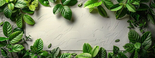 Wall Mural - Green leaves frame with white background