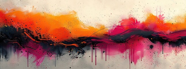 Canvas Print - Abstract Colorful Painting with Dynamic Strokes and Splatters