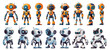 © ssstocker - cute robot cartoon set. character from different sides, vector illustration