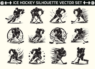 Ice hockey Player silhouette vector in illustration