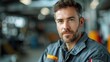 © Naret - Confident technician with security criteria badge, ensuring service reliability, [security, criteria, trustworthiness]