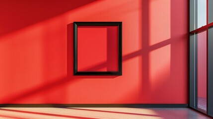 Wall Mural - red room with a frame wall. copy space background. generated ai