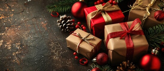 Fototapete - Elegant Christmas gifts displayed in a box with copy space image