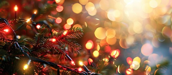 Fototapete - Close up photo of Christmas lights creating a cozy evening mood representing the festive holiday season with a holidays concept in the copy space image