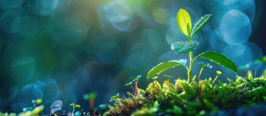 Fototapete - Macro shot of a small plant with copy space image