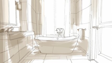 Poster - Sketch of a Modern Bathroom with a Freestanding Tub