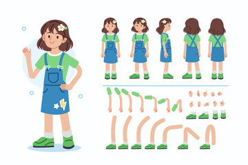 Wall Mural - school girl character constructor for animation. front, side and back view. body parts and postures 