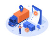 © Irina Strelnikova - Customs inspector at check cargo clearance or import declaration tax form. Worldwide shipment and delivery service concept. Isometric vector illustration.