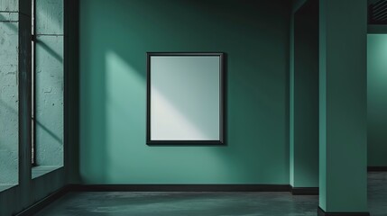 Wall Mural - green room with a white frame wall. copy space background. generated ai