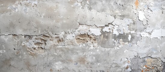 Aufkleber - Gray and white wall with artistic plaster repairs and wall decor elements offering a textured background with copy space image