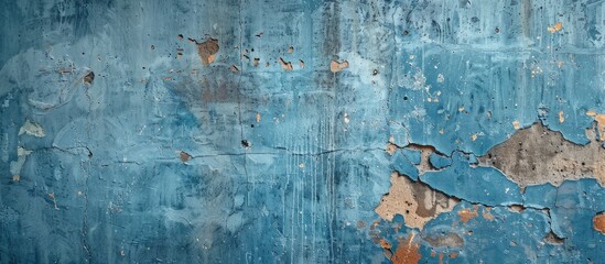 Leinwandbilder - Old fashioned wall pattern with a retro aesthetic featuring a blue cement texture plaster and scratches ideal for use as a copy space image