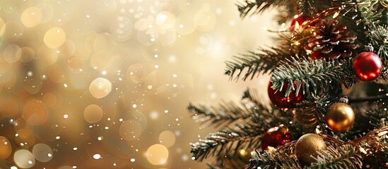 Aufkleber - Close up view of a Christmas tree adorned with decorations offering ample copy space image