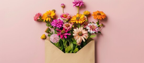 Poster - Flowers creatively arranged in envelope with ample copy space image