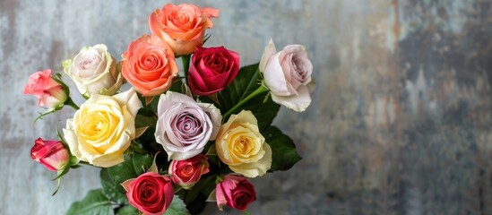 Aufkleber - A beautiful assortment of multicolored roses arranged elegantly with copy space image