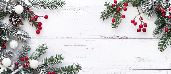 Fototapete - White wooden background for Christmas greeting card with copy space image