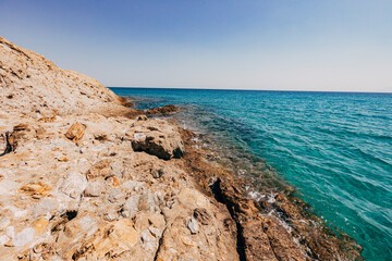 Wall Mural - A blue transparent sea in the mountains