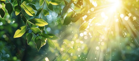 Poster - Filtered sunlight shining through tree branches creates a peaceful ambiance perfect for a copy space image