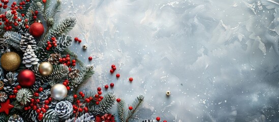 Aufkleber - A Christmas tree is surrounded by decorations garlands and offers copy space image