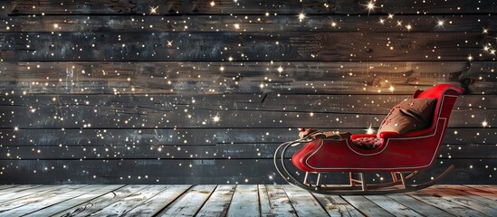 Aufkleber - Holiday themed Santa s sleigh parked against a rustic wooden backdrop epitomizing Christmas and New Year mood creating a festive ambiance with copy space image