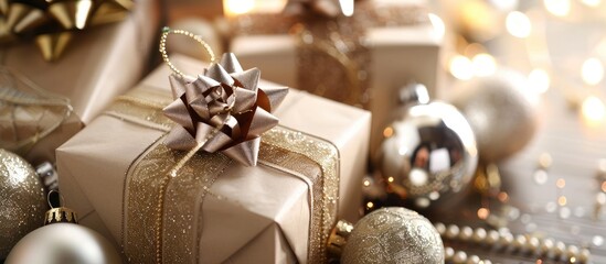 Fototapete - Elegant Christmas gifts displayed in a box with copy space image